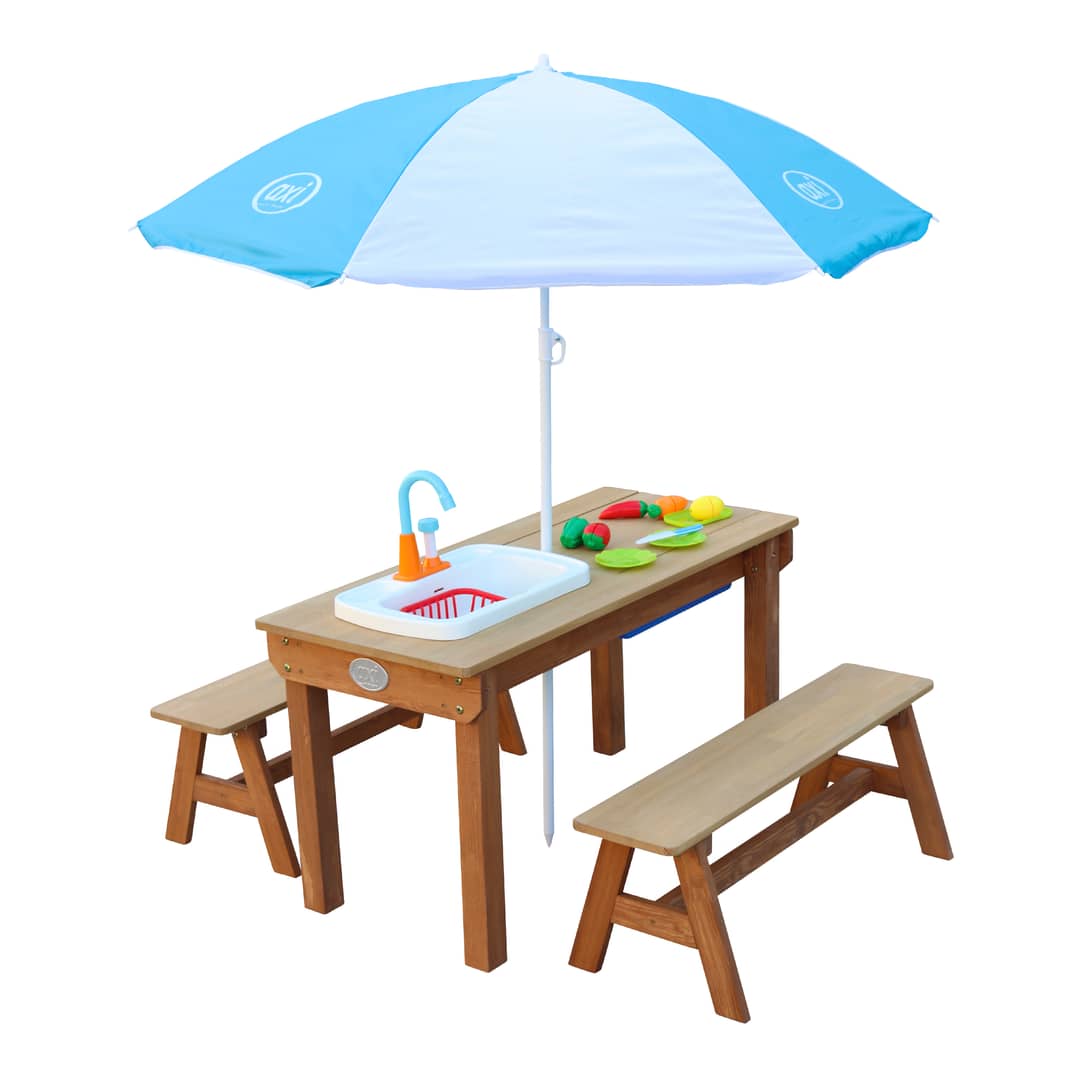 AXI Dennis Sand & Water Picnic Table with Play Kitchen Sink and Benches