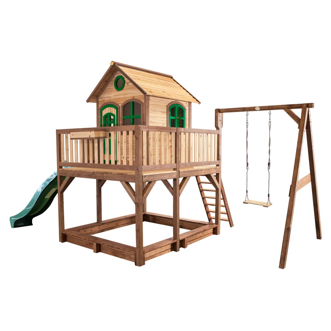 AXI Liam Playhouse with Single Swing Set Brown/Green