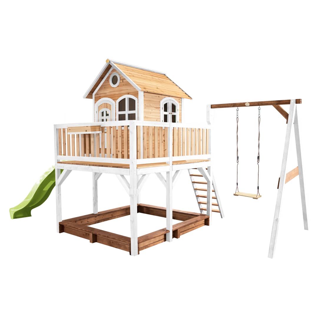 AXI Liam Playhouse with Single Swing Set Brown/White