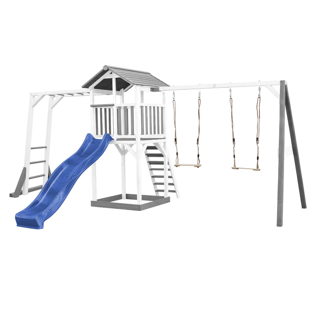 AXI Beach Tower with Climbing Frame and Double Swing Set Grey/White