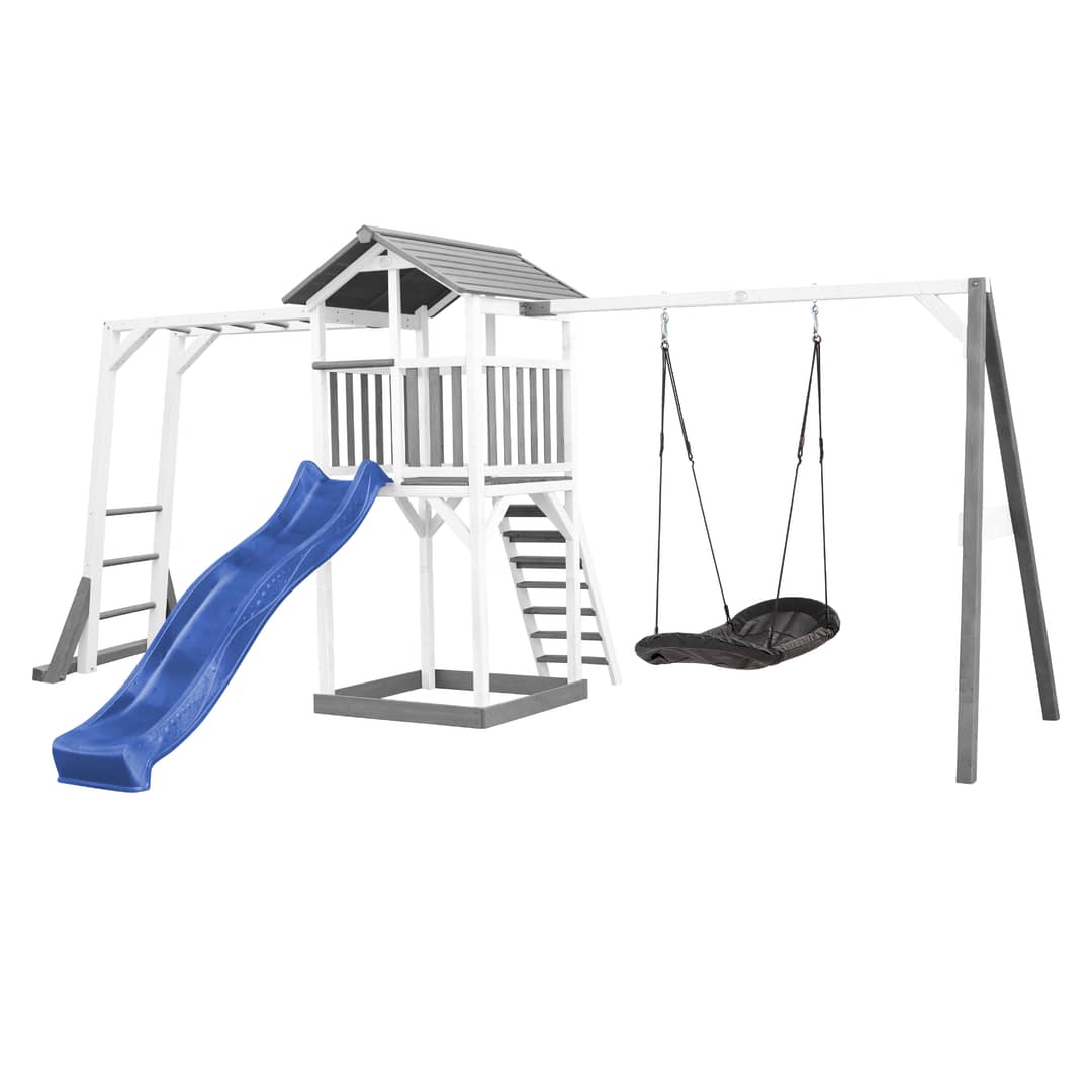 AXI Beach Tower with Climbing Frame and Roxy Nest Swing Set Grey/White