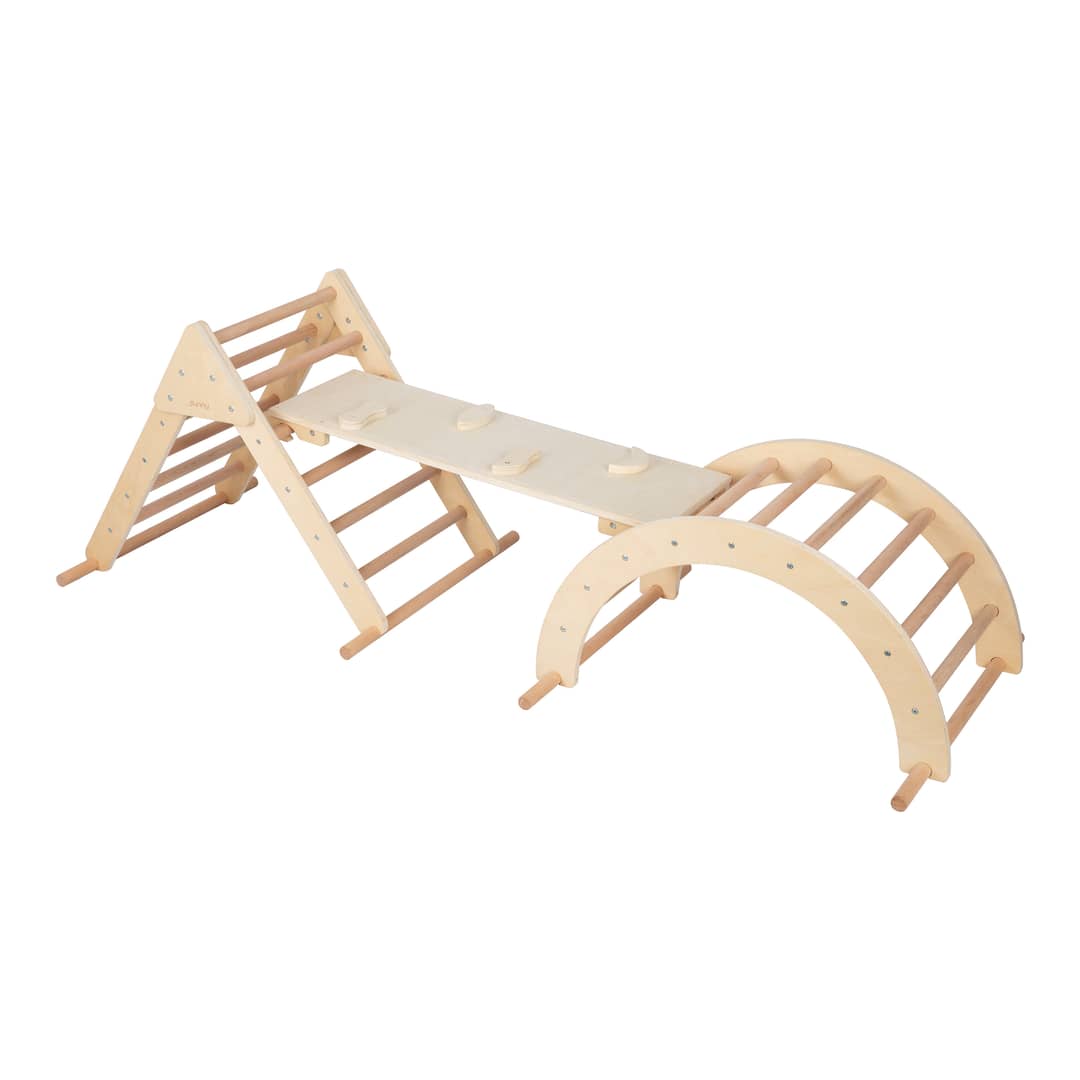 Sunny Charlie 3-in-1 Wooden Climbing Triangle with Climbing Wall and Rocker