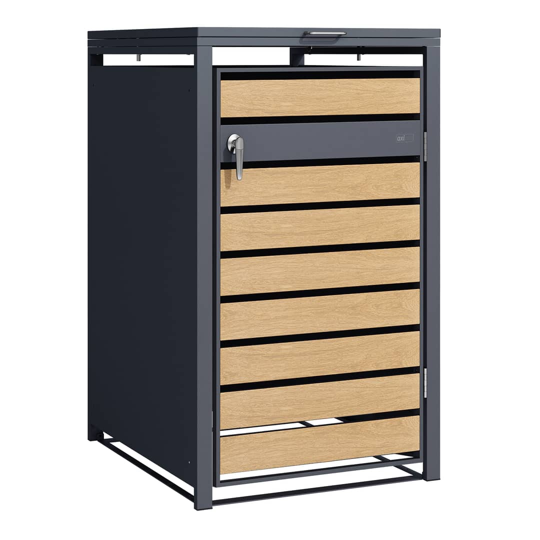 AXI Lucas Metal Garbage Bin Shed Anthracite/Wood look - 1 Garbage Bin