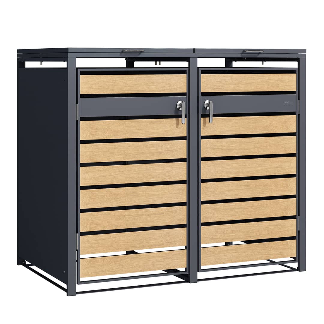 AXI Lucas Metal Garbage Bin Shed Anthracite/Wood look - 2 Garbage Bins