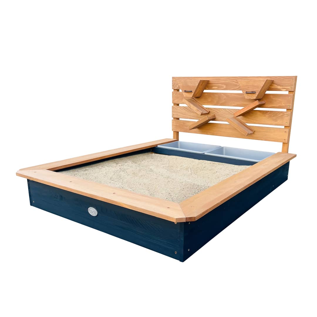AXI Lina sandbox with sand & water troughs and play wall - 115 x 92 cm - anthracite/brown