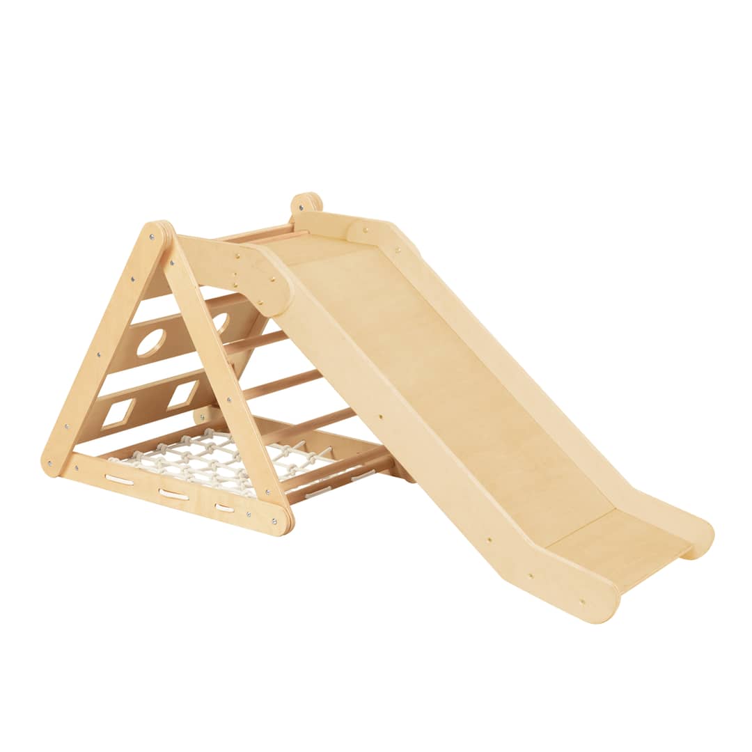 Sunny Sammie 2-in-1 Wooden Climbing Triangle with Slide - Natural
