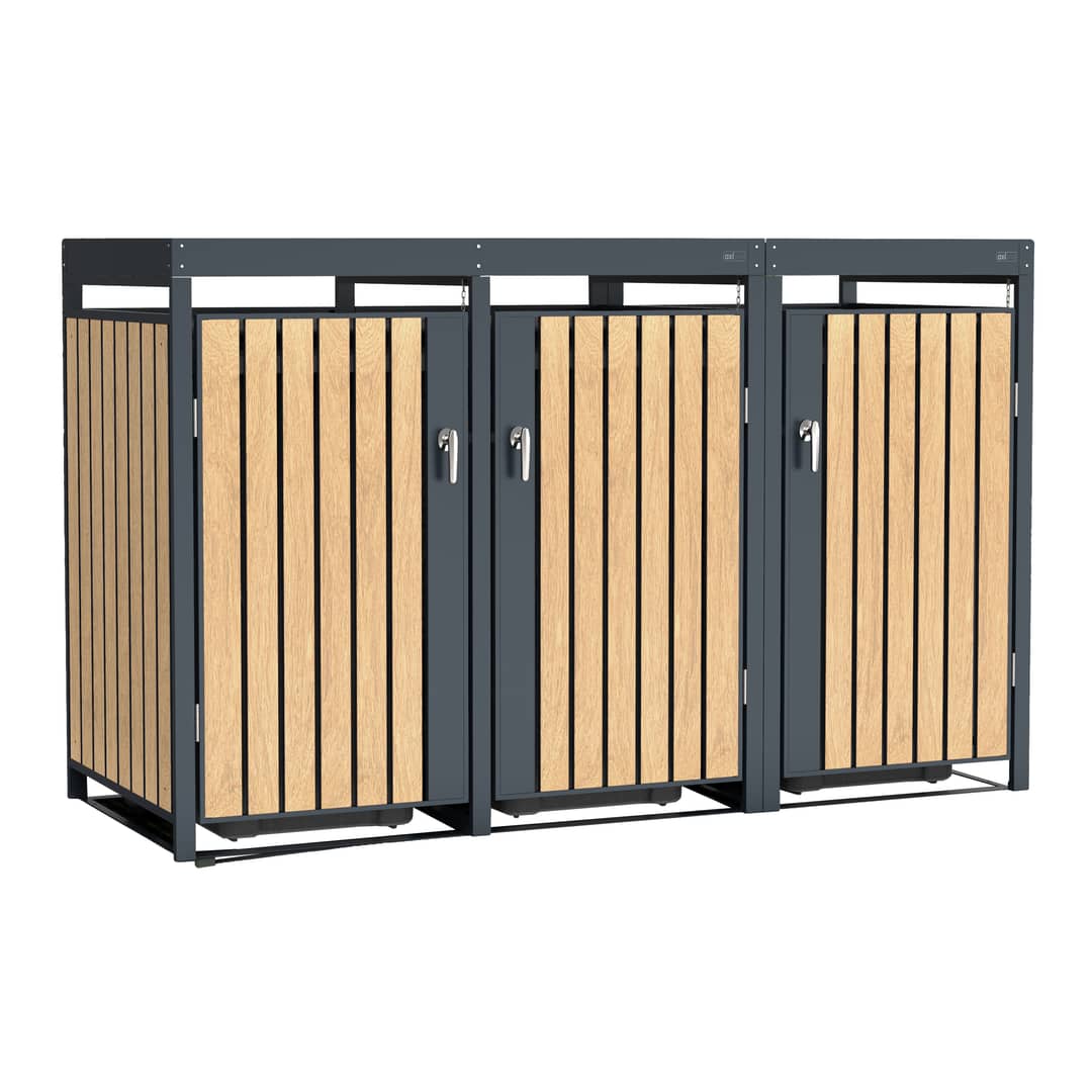 AXI Leon Metal Garbage Bin Shed with Planter - 3 Garbage Bins
