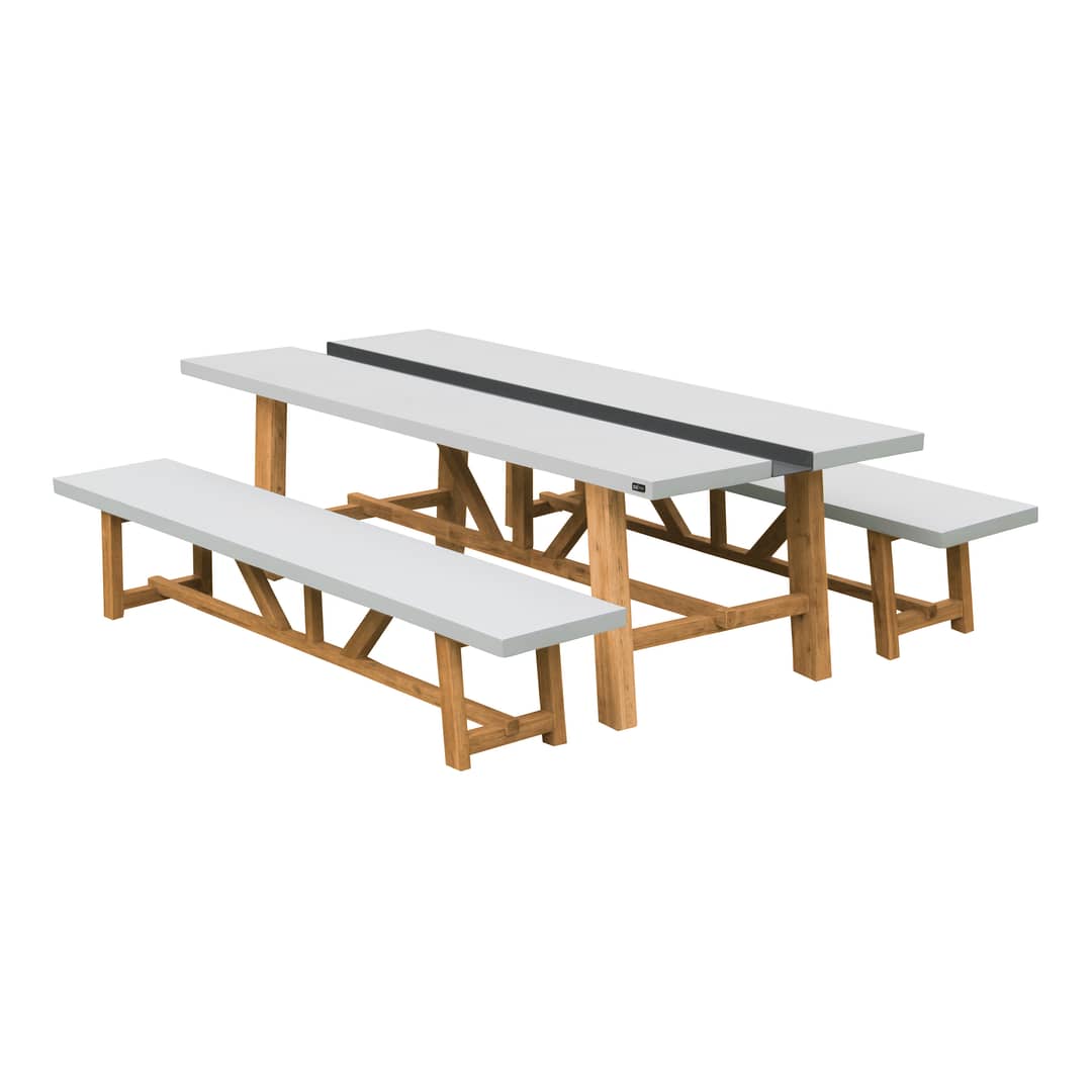 AXI Aaron Garden Set with 2 benches – Acacia wood / Limestone-look