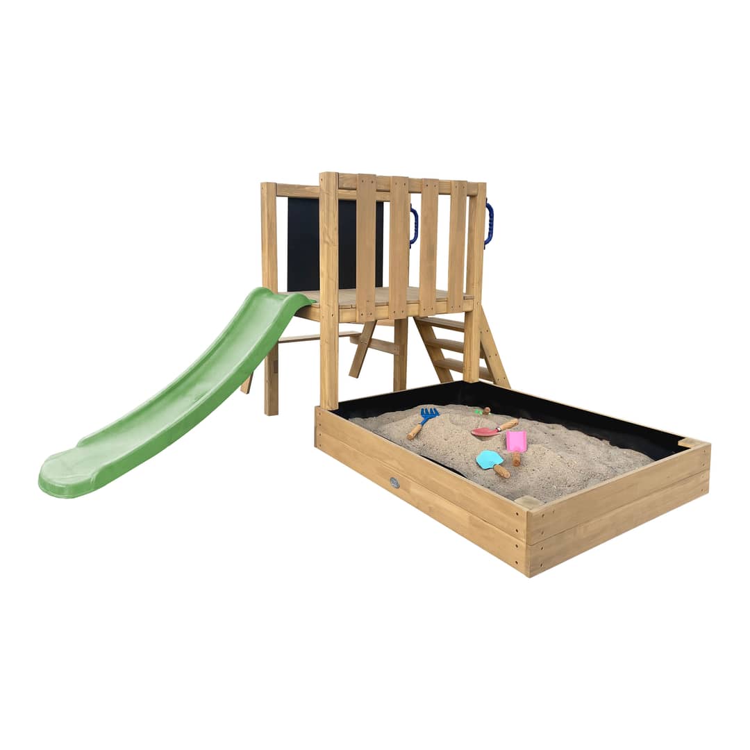 AXI Leah Mini Wooden Playtower with Sandbox, Picnic Table & Chalkboard –