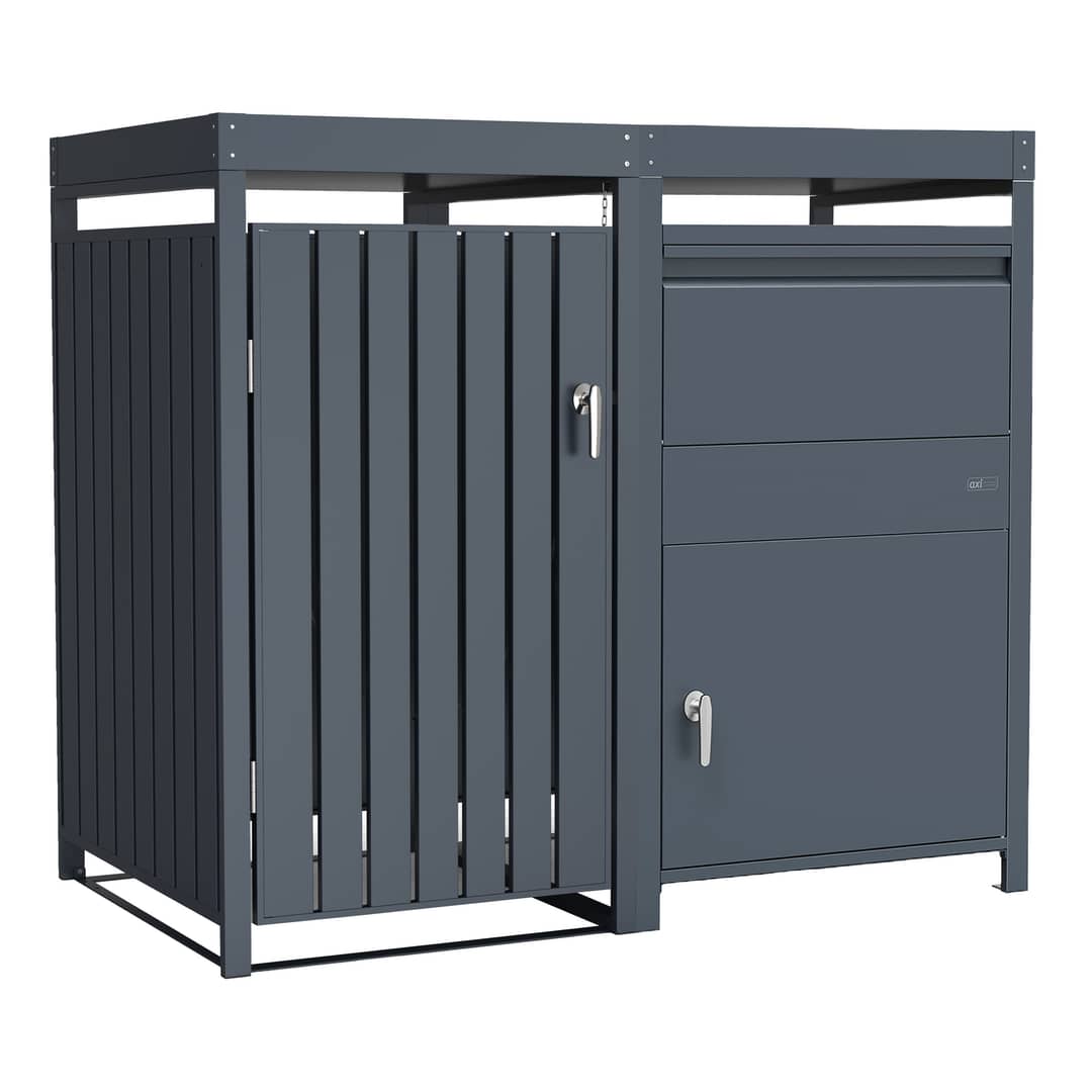 AXI Leon Bin Storage with Louis Parcel Postbox Anthracite – 1 Garbage Bin