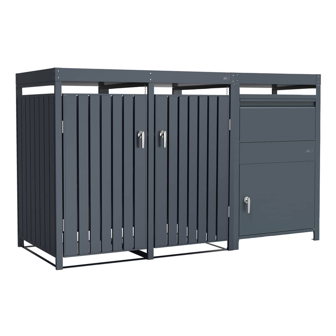 AXI Leon Bin Storage with Louis Parcel Postbox Anthracite – 2 Garbage Bins