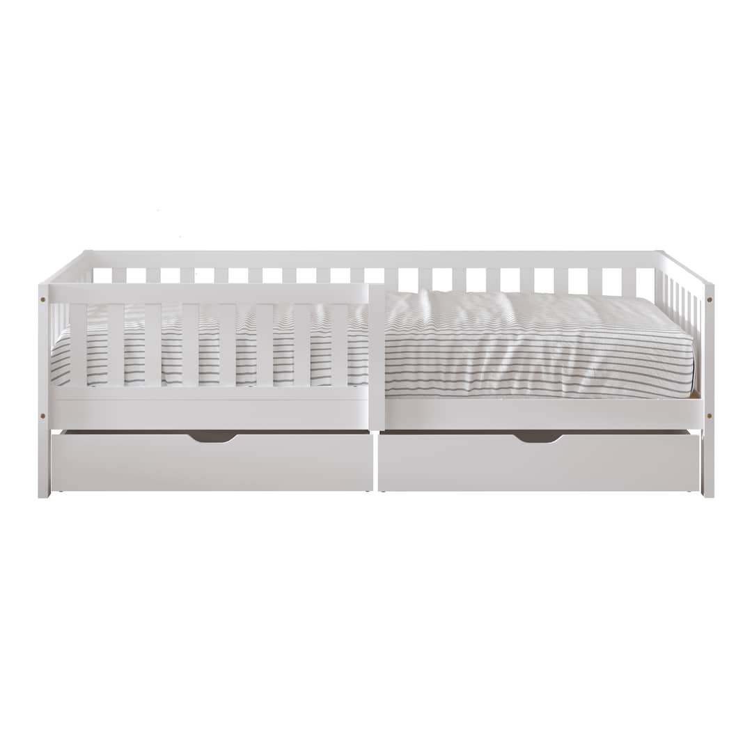 Sunny Isa Kids Bed with 2 Storage Drawers and Guardrail White – Without Mattress