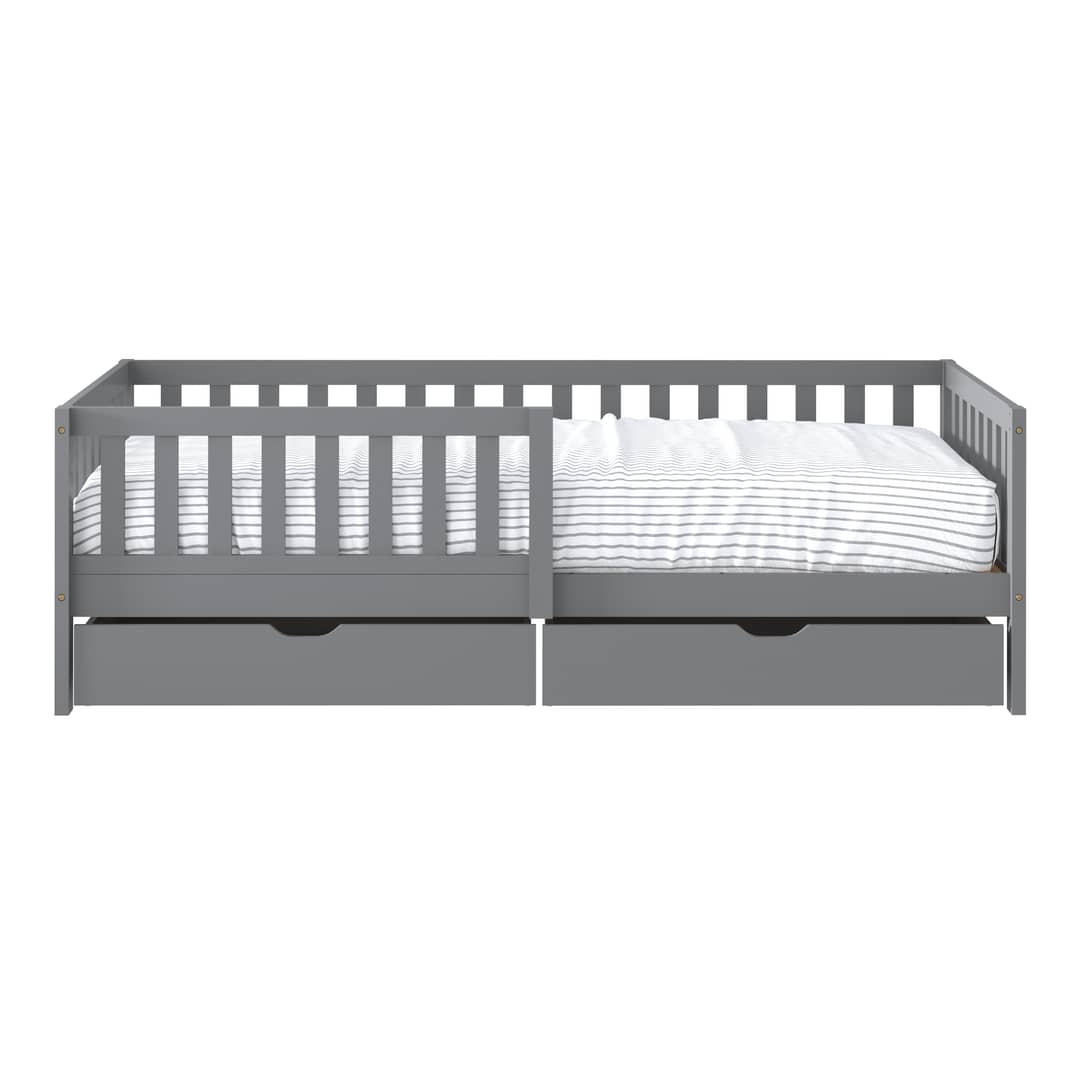 Sunny Isa Kids Bed with 2 Storage Drawers and Guardrail Grey – Without Mattress