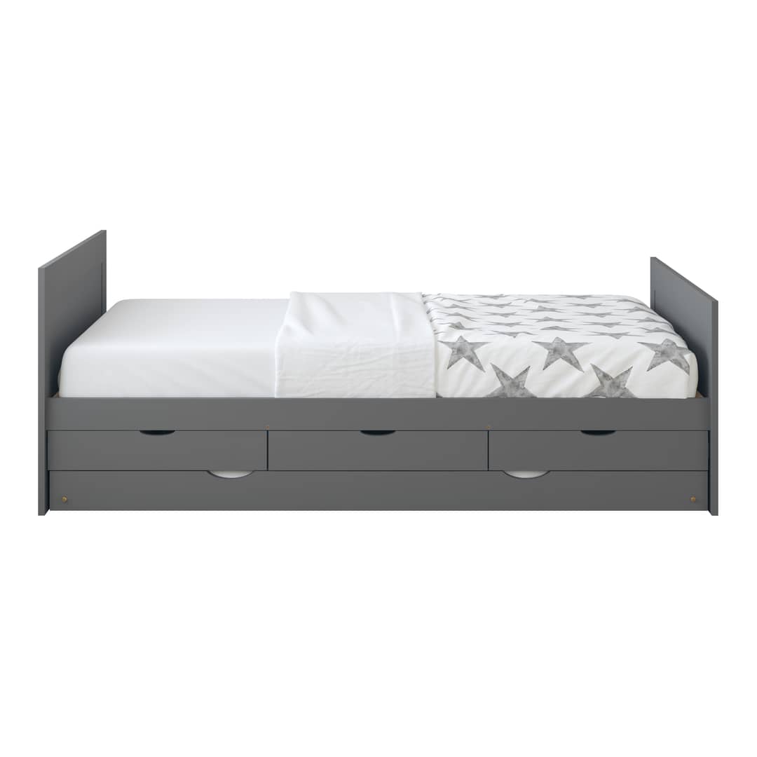 Sunny Eli Kids Bed with Trundle and 3 Storage Drawers Grey – Without Mattress