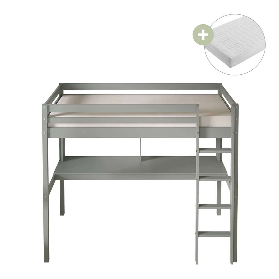 Sunny Sil Loft Bed with Desk Grey – With Mattress