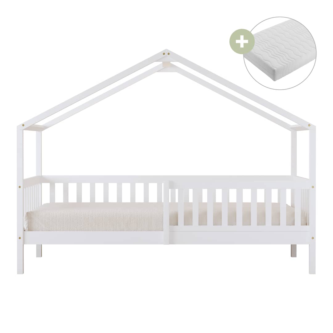 Sunny Kae House Bed with Guardrail White – With Mattress