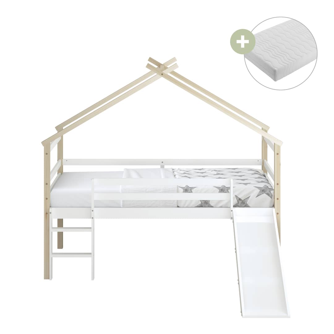 Sunny River Mid Sleeper with Slide Brown/White – With Mattress
