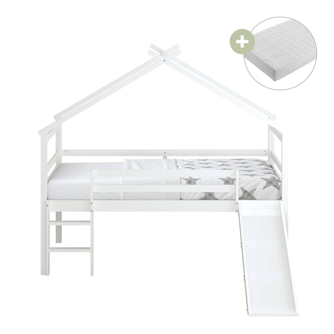 Sunny River Mid Sleeper with Slide White – With Mattress