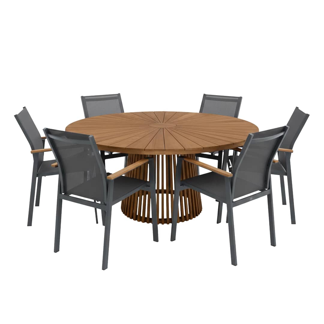 AXI Hani/Alva 150 cm 7-Piece Garden Set Teak/Aluminium