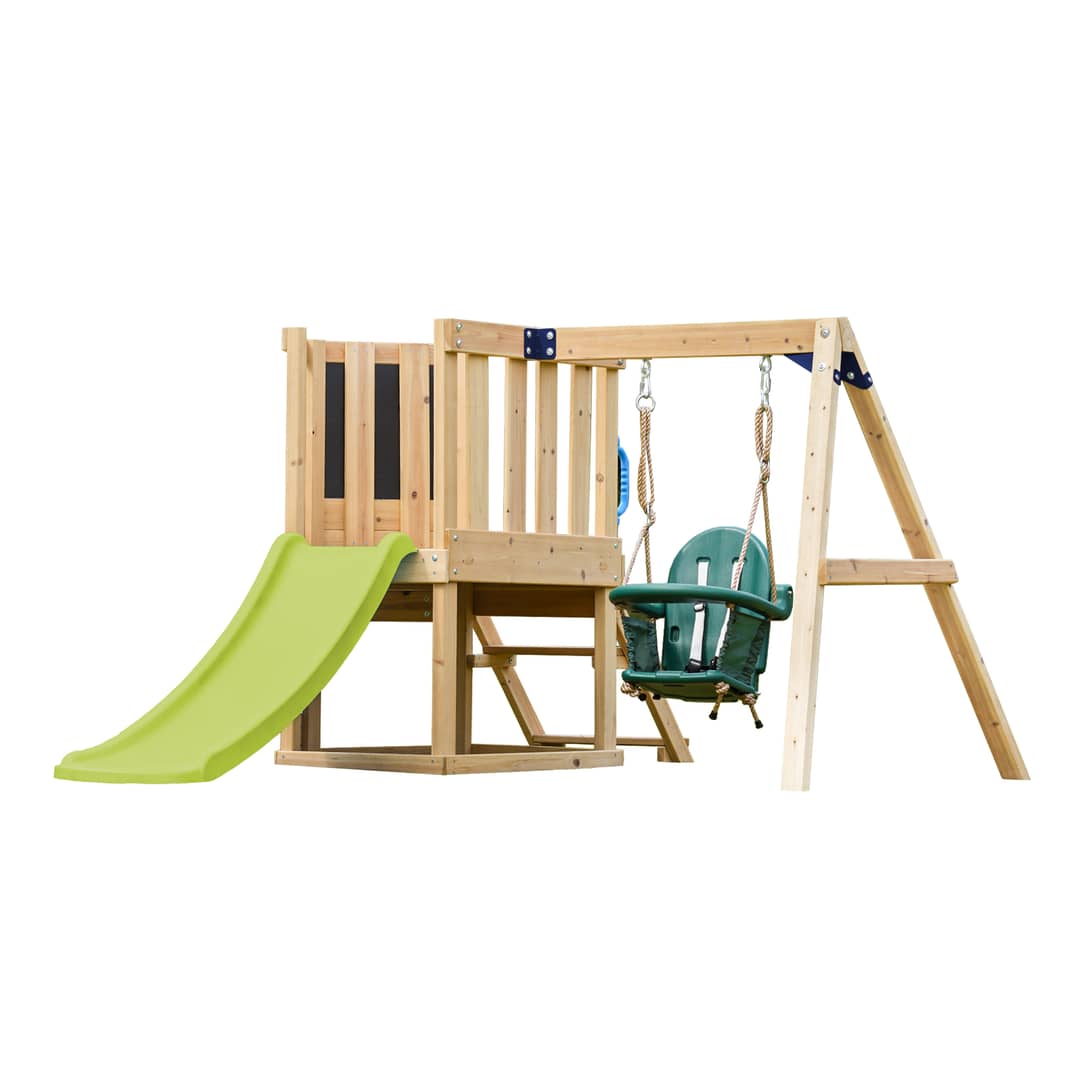 AXI Timo Mini Climbing Frame with Baby Swing, Climbing Wall and Chalkboard –