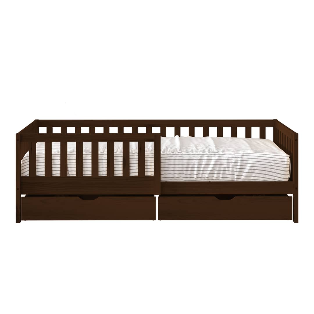 Sunny Isa Kids Bed with 2 Storage Drawers and Guardrail Brown – Without Mattress
