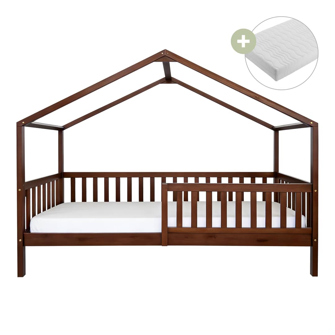 Sunny Kae House Bed with Guardrail Brown – With Mattress